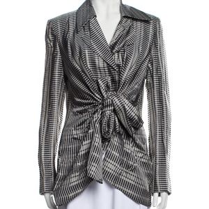New PALMER // HARDING Black + Grey Tie Front Satin Viscose Jacket M / L